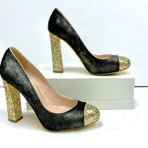 Miu Miu  gray gold glitter ponyhair pumps hells 38